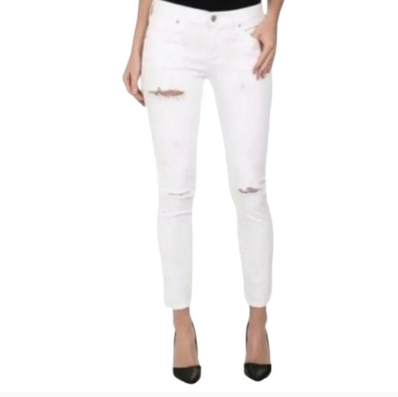Agolde Jeans White Collette Crop Skinny Ankle‎ Malibu Distressed Size 31 - Picture 1 of 16